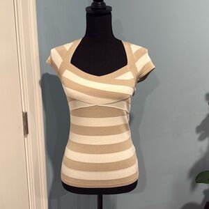 White House Black Market Cream and Tan Top, XS